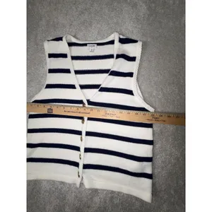 J Crew Sweater Vest Womens M Blue White Striped Button Front Nautical Preppy‎ thumbnail 7