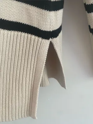 GAP Crew Neck Cotton Nautical Split Hem Striped Sweater Pullover Black Cream M thumbnail 3