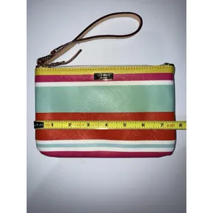 Kate Spade New York Women's‎ Striped Multicolor Wristlet Trim Leather Logo Purse thumbnail 5