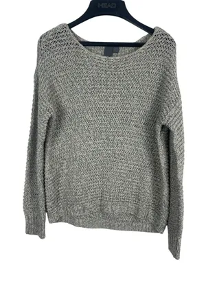 Quinn Gray Open Weave Knit Sweater M Slouchy Cozy Pullover Minimalist Beachy thumbnail 1