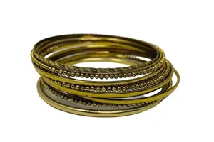 Gold Metal Bangle Bracelets Set of 10 Brass Vintage Inspired Boho thumbnail 1
