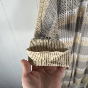 Women’s XL Beige Striped Open Knit Long Cardigan Duster Boho thumbnail 4