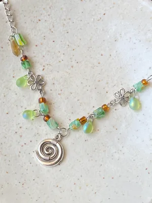 Handmade quality glass beads & flower fairy boho cottage whimsical dangle earrings & necklace set💐🍃 thumbnail 9