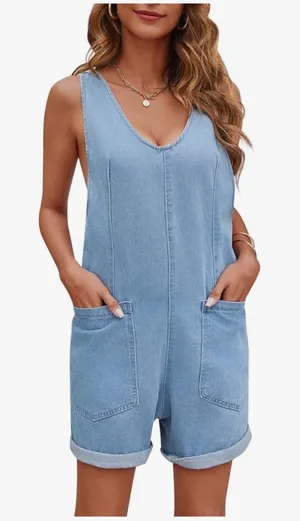 Greaidea Women’s High Roller Denim Shortalls in Light Blue thumbnail 1