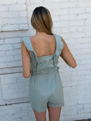 No Boundaries light green playsuit ruffled romper with belt sz xs women’s #festival #summer #vacation thumbnail 4