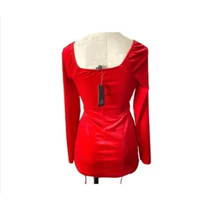 NWT Womens Wild Fable Red Crushed Velvet Ruched Holiday Dress - Sz L thumbnail 5