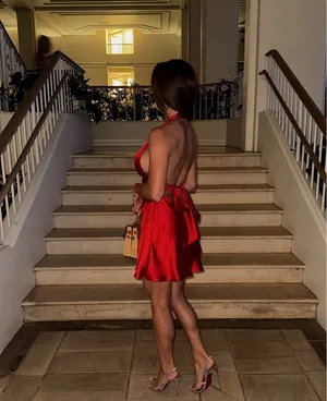 Zara dres red mini Halter Satin Effect wedding party coctail thumbnail 3