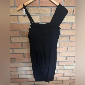 Leifnotes Anthropologie Black One Shoulder Tiered Ruffle Mini Dress Size XS NWT thumbnail 4