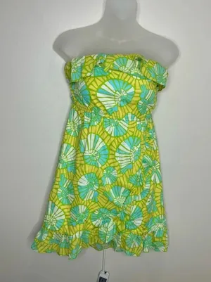 Lilly Pulitzer Strapless Summer Dress Blue Yellow Ruffled Hems size small thumbnail 1