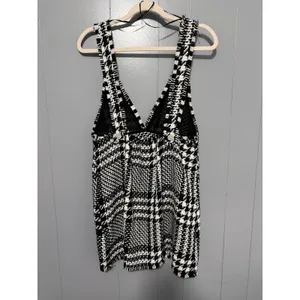 NEW Zara Black White Textured Houndstooth Tweed Pinafore Apron Mini Dress M thumbnail 4