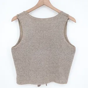 Cardigan Vest Womens L Barge Tight Knitted Cotton V-Neck Wide Strap Streetwear thumbnail 3