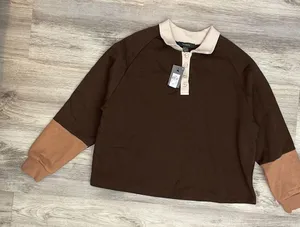 NWT Brown with Tan & Cream Long Sleeve Collar Pullover Sweatshirt Small thumbnail 4