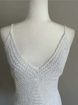 White Crochet V-Neck Camisole Tank thumbnail 2
