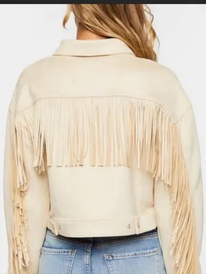 Cream Fringe Faux Suede Jacket Small thumbnail 2