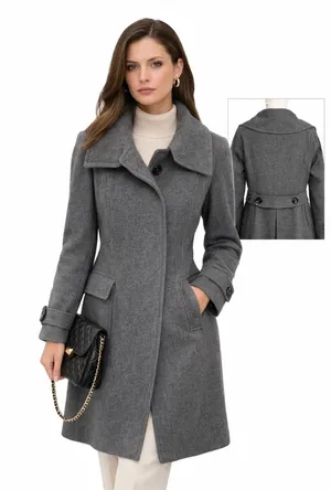 Burberry London Wool Cashmere Coat Gray Long Wrap Collar Back Belt UK 6 US 4 thumbnail 2