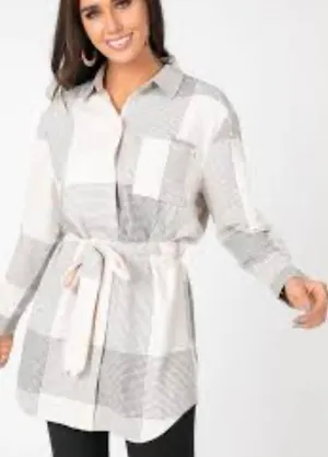 Agnes And Dora Tunic Dress Sz M -S Plaid Full Length Buttons Tie Waist thumbnail 1