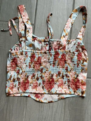 Cider Light Blue Floral Tie-Front Crop Top thumbnail 4