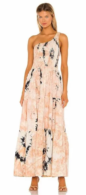 NWT Anthropologie‎ SWF Asymmetric Maxi Smock Tiered Cottagecore Dress Coastal L thumbnail 1