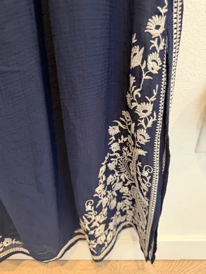 Sugarlips Navy Blue Off-Shoulder Maxi Dress with Embroidered Hem thumbnail 2