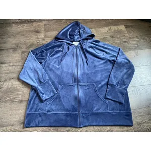 EUC Womens Aerie velour velvet full zip‎ jacket blue oversized size XXL thumbnail 2
