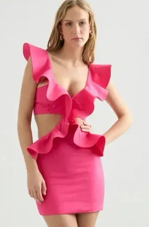 Seven Wonders Hot‎ Pink Nassau Ruffle Cutout Mini Dress Size 2 thumbnail 1