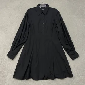 Madewell Dress 2 Black Seamed Long‎ Sleeve Mini Poplin Shirtdress Pockets NV025 thumbnail 3
