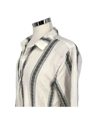 Dylan Boho Coastal Nomad Stripe Tunic Top Beach Cover-up White Black Size Medium thumbnail 3