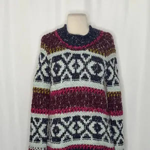 FREE PEOPLE Silver Reed Chunky Knit Fairisle Fair Isle Sweater Wool Linen Small thumbnail 3