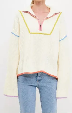 English Factory Cream and Pink Cowl Neck Sweater thumbnail 1