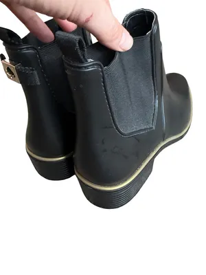 Kate Spade Black Rubber Chelsea Rain Boots Ankle Booties Gold Size 9 Women's thumbnail 2