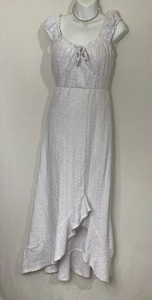 DEREK HEART White Eyelet Maxi Dress Lined. Padded. Size M Milk Maid Cottage Core thumbnail 1