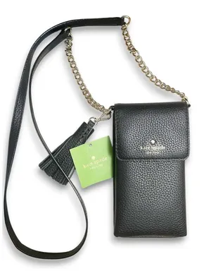 NWT Kate Spade North South Pebbled Leather Phone Crossbody Black Tassel Travel thumbnail 1