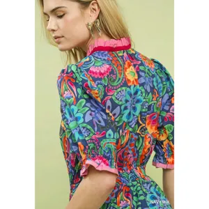 Umgee Mix‎ Floral Midi Dress with Ruffle Trim - Navy Mix - Small thumbnail 4