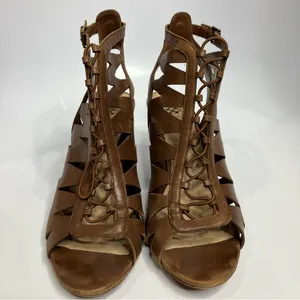 Vince Camuto Elettra‎ peep toe cone heels brown leather women’s size 10 thumbnail 3