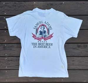 Vintage Screen Stars White Single Stitch Sam Adams Beer Tee Graphic T-Shirt Made in USA thumbnail 1