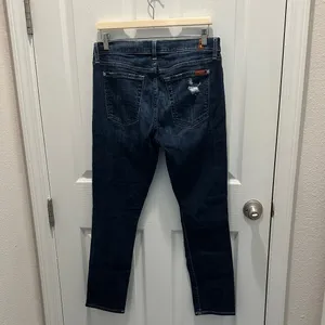 7 For All Mankind Josefina Dark Wash Distressed Women’s Skinny Boyfriend Jeans thumbnail 2