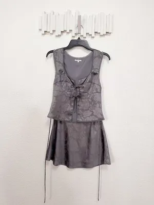 NIA Vineland Top & Oriana Skirt Y2K Summer Set Gunmetal Gray Size Small $166 thumbnail 2