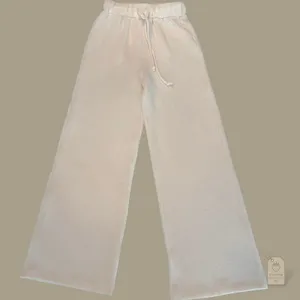 Cream Ribbed Wide-Leg Lounge Pants XS | High-Rise Drawstring Waist thumbnail 1