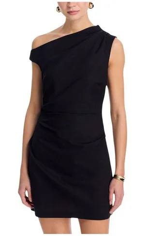 NWT Aqua Linen Blend One Shoulder Asymmetric Mini Dress IDO14628 Black XXS thumbnail 1