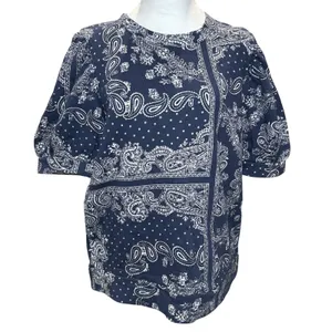 Ann Taylor Blue Bandana‎ 100% Cotton Top Balloon Sleeves Medium Casual thumbnail 2