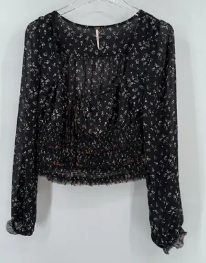 Free People Flowy Boho Floral‎ Smocked Milkmaid Lightweight Blousesize M thumbnail 1