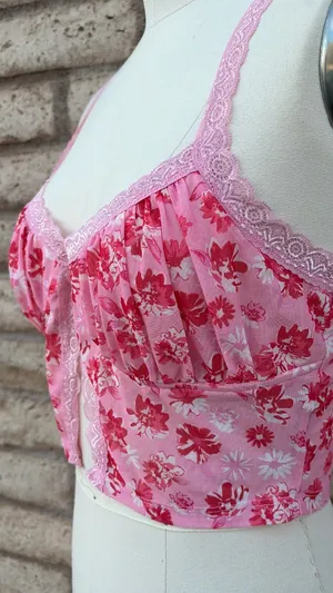 🥂 Shein Pink Floral Bustier Going-Out Crop Top | Size L thumbnail 2