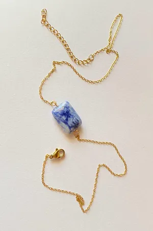 Handmade square stone boho simple statement necklace🌀💙 thumbnail 6
