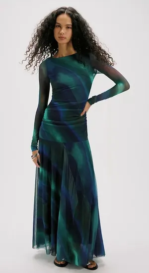 Free People Sunnei Mesh Maxi Dress in Deep Ocean Combo XS thumbnail 1