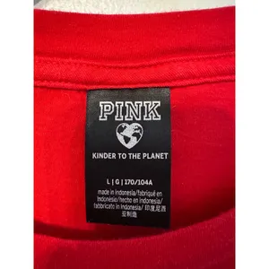 PINK Victoria's Secret Red Short Sleeve Pocket T-Shirt Gold Glitter Dog Logo L thumbnail 4