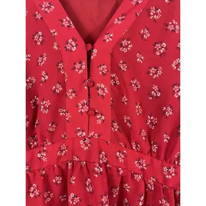 Madewell XL Red Ditsy Floral Babydoll Blouse Sheer Long Sleeve Boho Cottagecore thumbnail 6