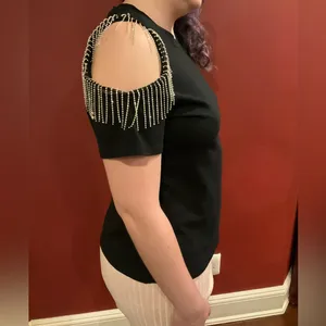 Cold Shoulder Finge Top Black Size L thumbnail 6