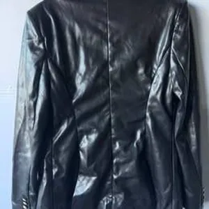 7 For All Mankind Womens Black Vegan Faux Leather Blazer Gold Buttons Size M NEW thumbnail 4