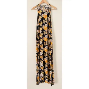 Natural Life Floral Maxi Dress XS S Black Yellow Flowers‎ Garden Long Sleeveless thumbnail 2