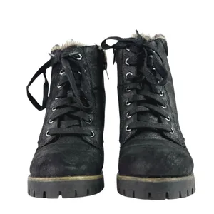 Steve Madden Women's Black Sherpa Faux Fur Lace-up Block Heel Winter Boots Sz 6 thumbnail 2